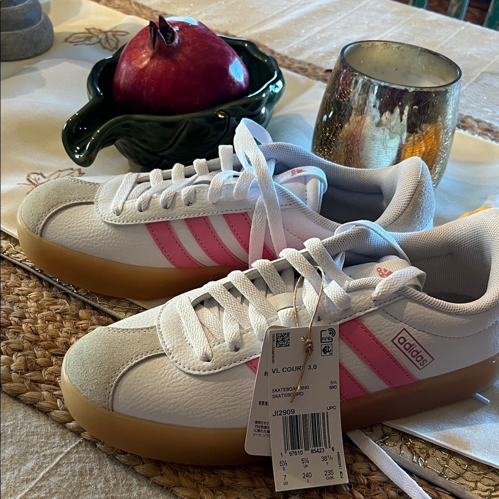 Adidas VL Court 3.0 White and Pink Shoes